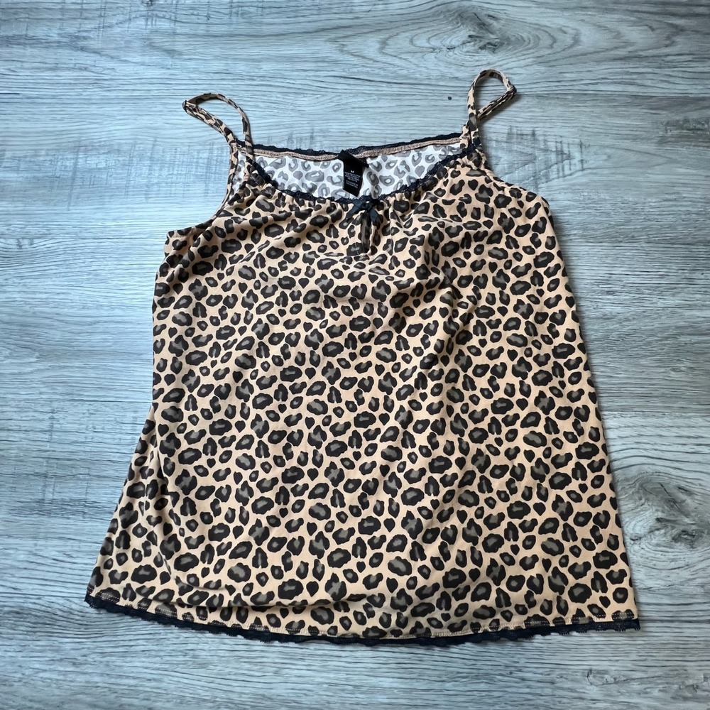 Mercer & Madison Camisole Women M Brown Leopard Print Lace Trim Bow Lingerie Top